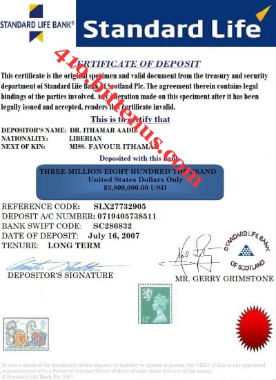 certificate of deposit favour